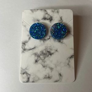 Round Glitter Blue Studs